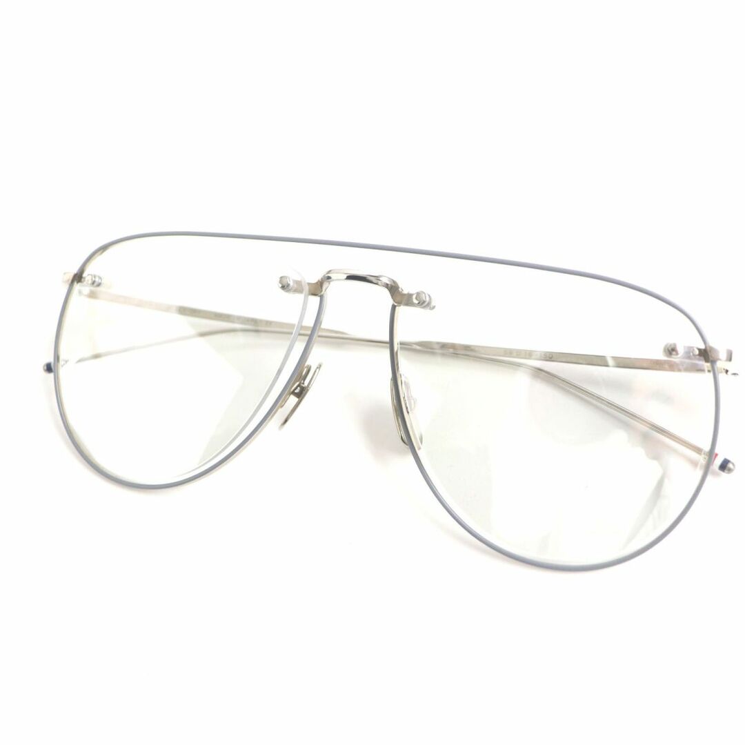 美品▼THOM BROWNE トムブラウン TBS113-59-01 ティアドロップ アビエーターサングラス グレー×シルバー 59□16-150 日本製 ケース付き