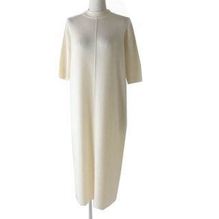 ジルサンダー(Jil Sander)の未使用品◎正規品 伊製 JIL SANDER ジルサンダー カシミヤ×シルク 半袖 ロング丈 ニットワンピース アイボリー 34 タグ付き 定価283800円(ロングワンピース/マキシワンピース)