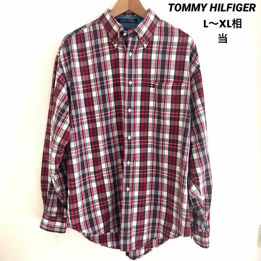 TOMMY HILFIGER(トミーヒルフィガー)のトミーヒルフィガー TOMMY チェックシャツ  ボタンダウン  L～XL相当 メンズのトップス(Tシャツ/カットソー(七分/長袖))の商品写真