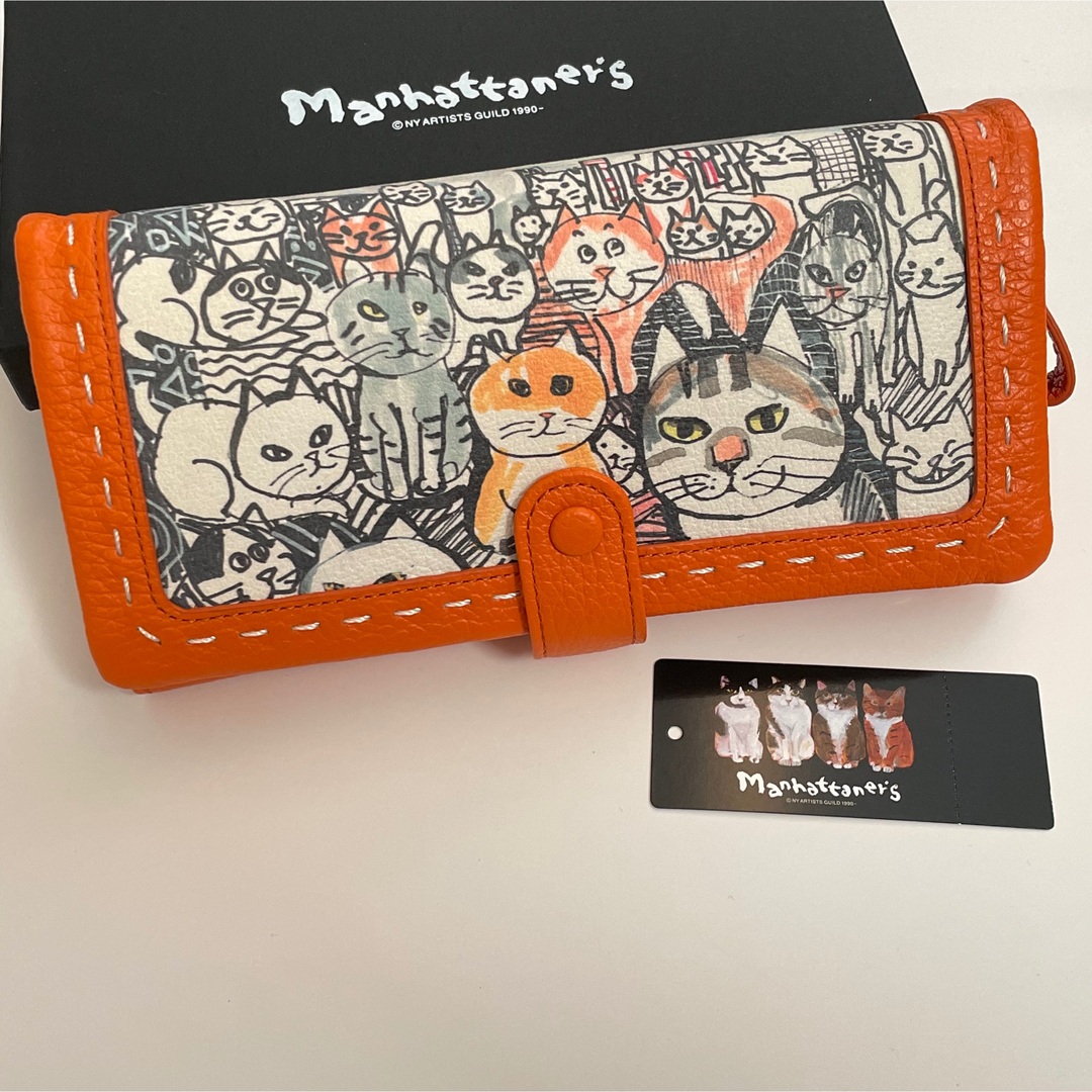 新品☆ Manhattaner’s 猫柄　オレンジ 長財布