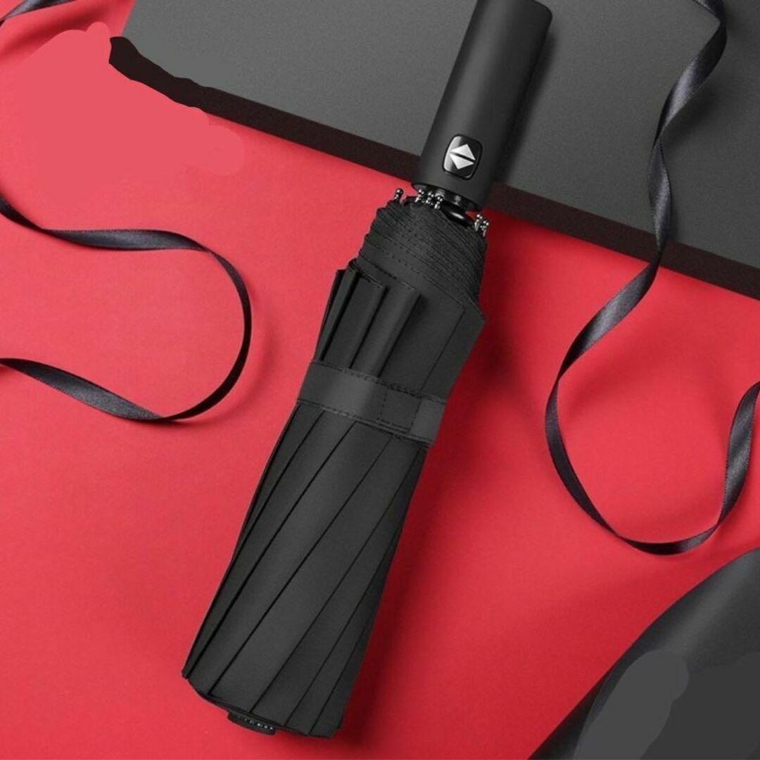 折りたたみ傘 12本骨 高強度 ワンタッチ 自動開閉 撥水加工　メンズ　ブラック メンズのファッション小物(傘)の商品写真