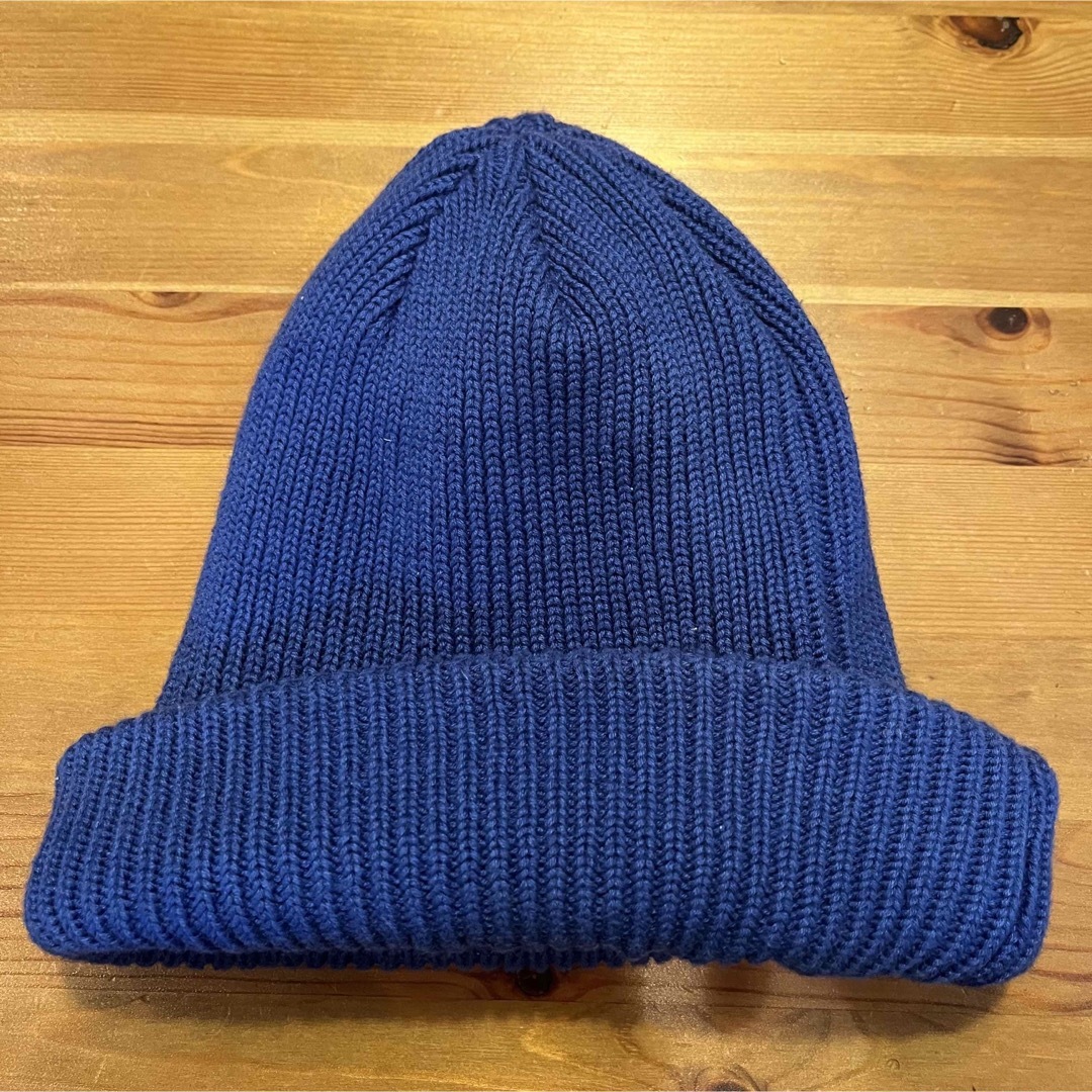 【メンズ】ニットキャップ　ニット帽　ブルー　古着 メンズの帽子(ニット帽/ビーニー)の商品写真