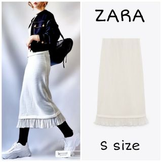 ザラ(ZARA)のZARA　ソフトマッチング スカート　Sサイズ　エクリュ(ひざ丈スカート)