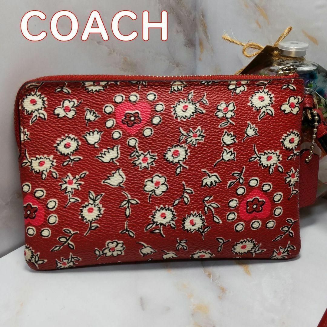 COACH(コーチ)のCOACH コーチ リストポーチ ワイルドハート レッド マルチ 花柄 レディースのバッグ(その他)の商品写真