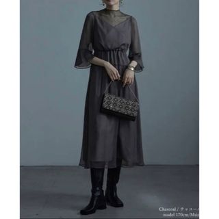 ラメチュールシフォンドレス【チャコール】(ロングワンピース/マキシワンピース)