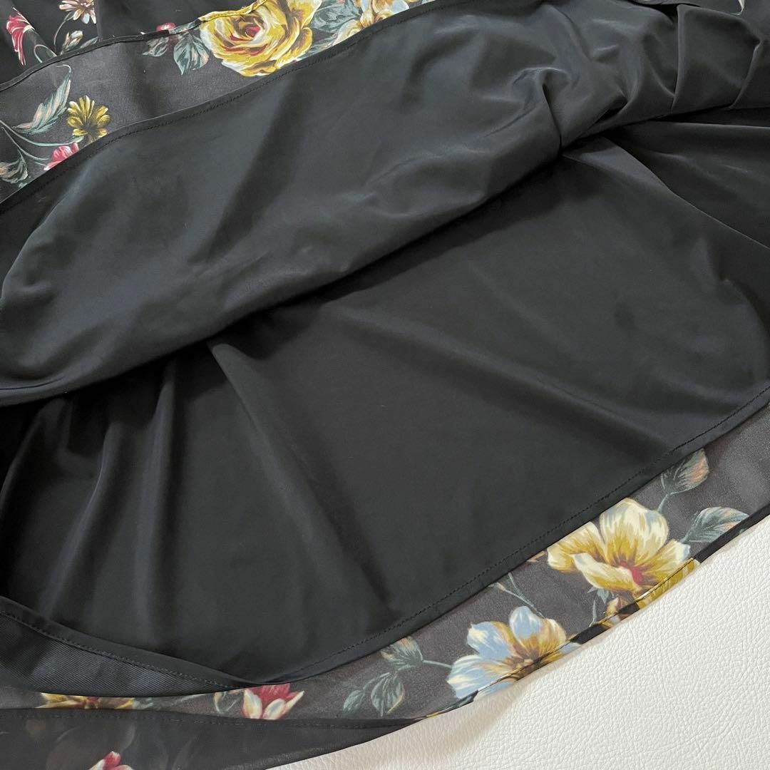 Lois CRAYON(ロイスクレヨン)の美品❋ロイスクレヨン✨ピックフラワー シフォン切替ワンピース 花柄 ブラック M レディースのワンピース(ひざ丈ワンピース)の商品写真