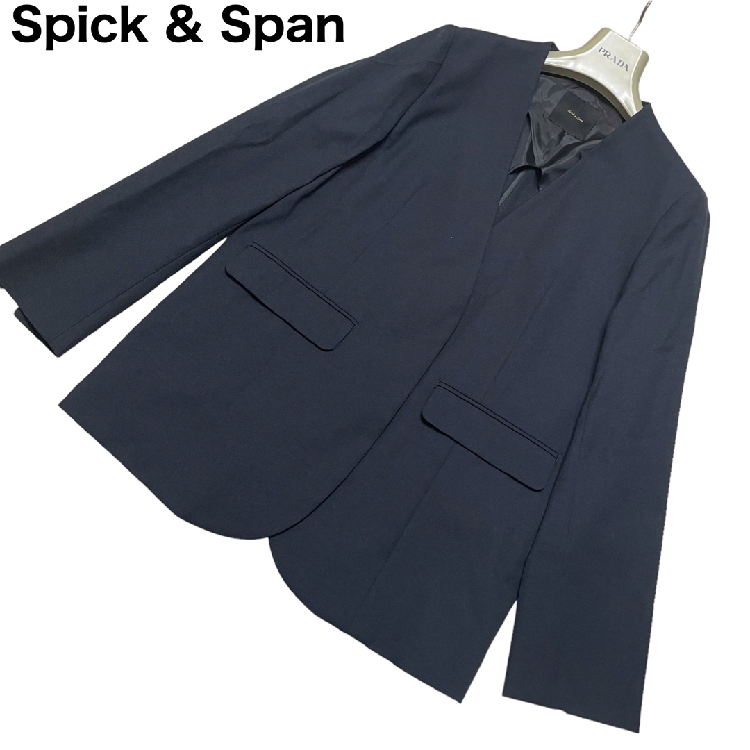 良品　Spick & Span リネンライクノーカラージャケット　カラーレス