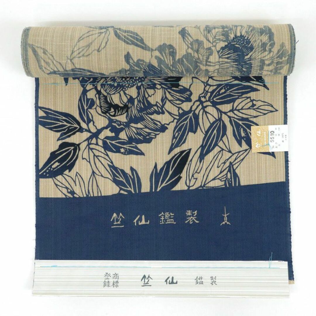 新品反物『竺仙』奥州小紋□浴衣*風牡丹『宮下真理子』◇夏着物 新品反物『竺仙』奥州小紋□浴衣*風牡丹『宮下真理子』◇夏着物