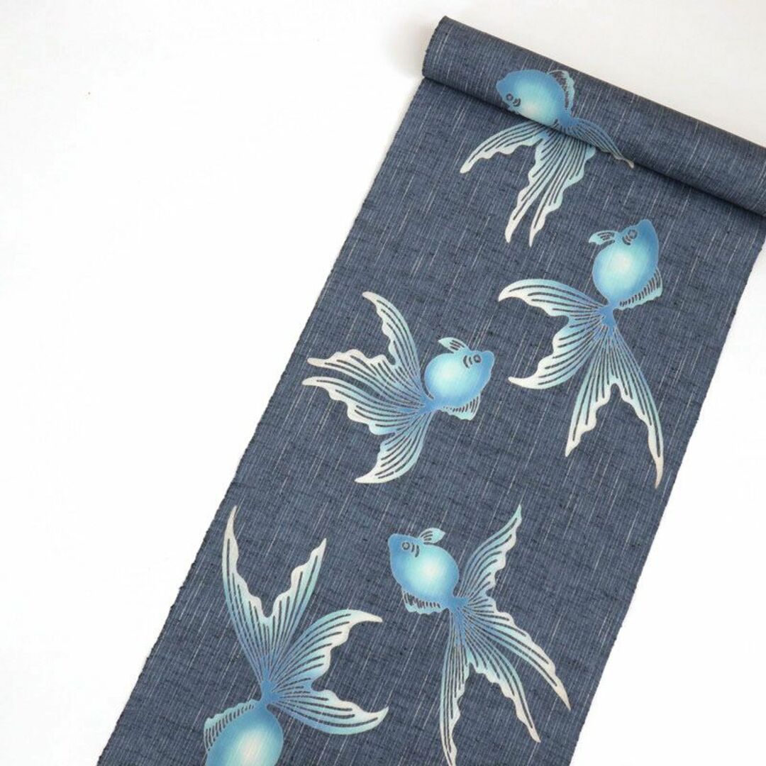 《新品『竺仙』綿紬*浴衣反物■涼感*金魚の遊泳■紺色◆夏着物◆反23-25》