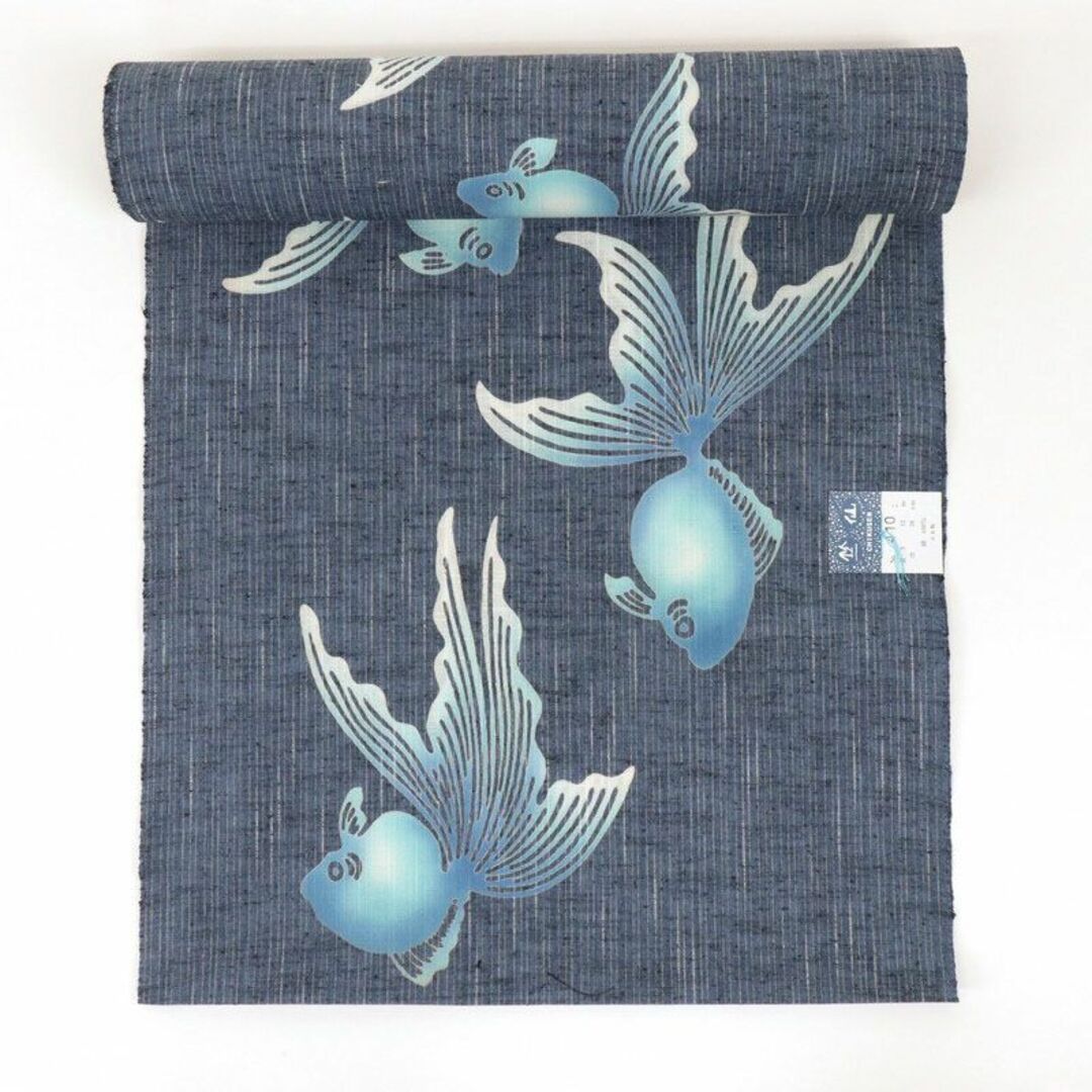 《新品『竺仙』綿紬*浴衣反物■涼感*金魚の遊泳■紺色◆夏着物◆反23-25》