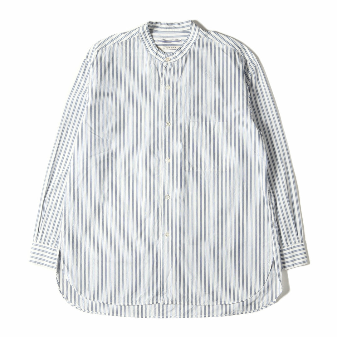 Cristaseya クリスタセヤ シャツ サイズ:XL 21SS ツインストライプ マオカラー 長袖 シャツ STRIPED COTTON MAO SHIRT ビッグ シルエット バンドカラー ホワイト ブルー 日本製 トップス カジュアルシャツ 【メンズ】