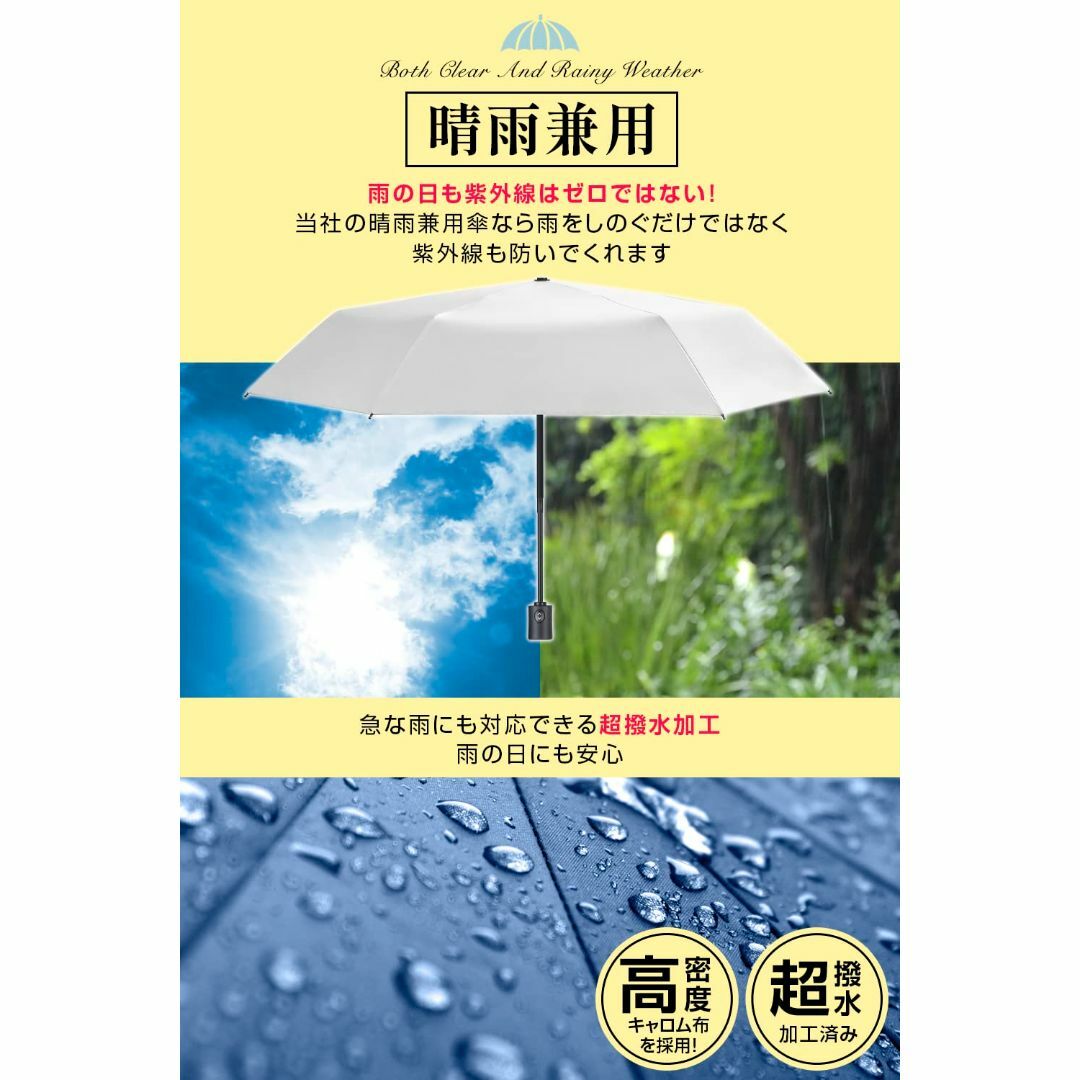 【色: ホワイト】日傘 UVカット  超軽量・遮光遮熱  折りたたみ傘 ワンタッ 2