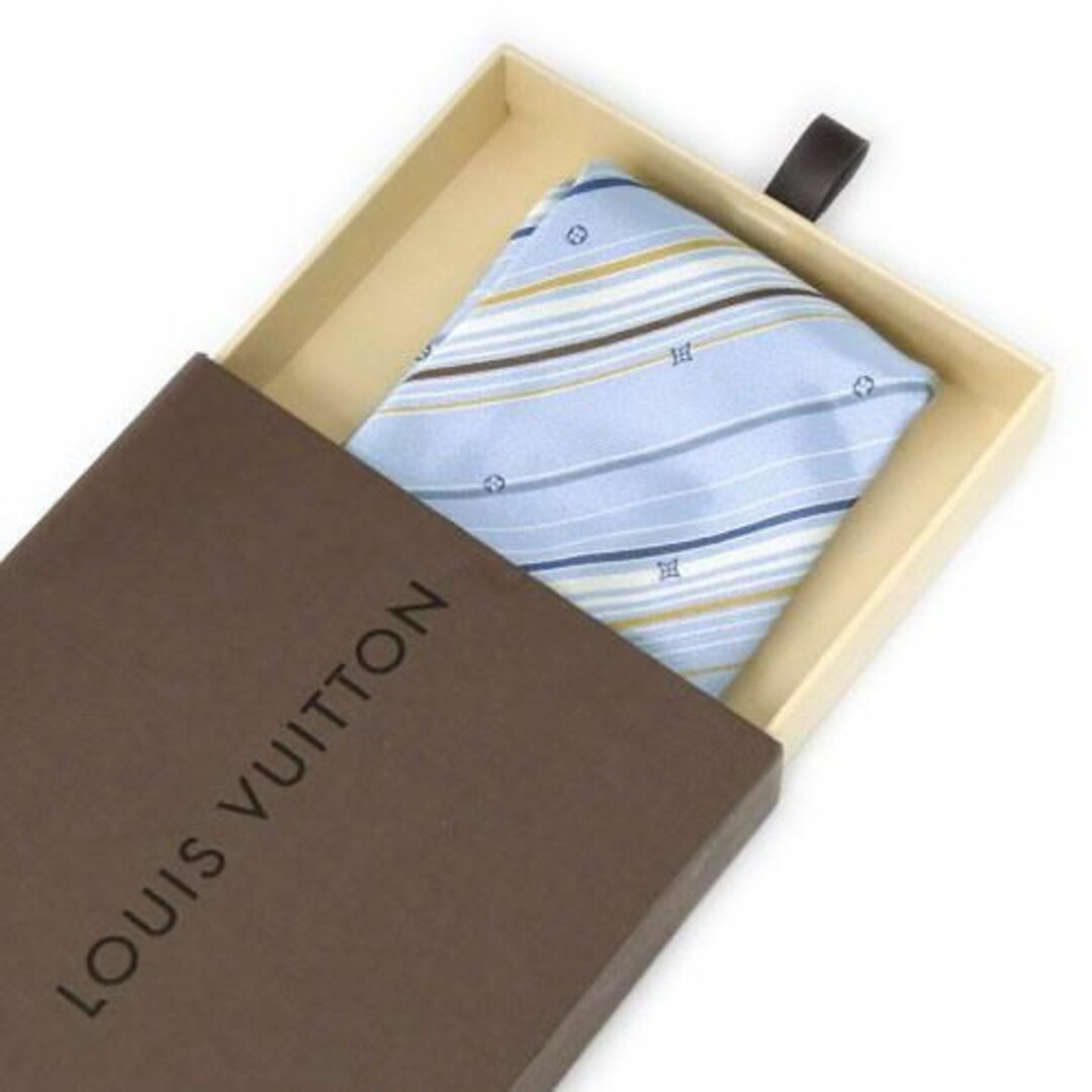 LOUIS VUITTON(ルイヴィトン)の美品 ルイヴィトン ネクタイ モノグラム ストライプ ライトブルー 03268 メンズのファッション小物(ネクタイ)の商品写真