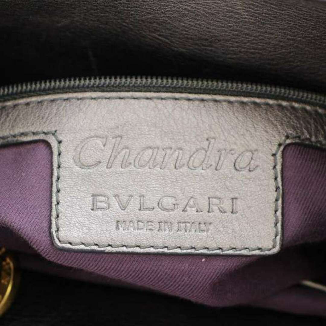 ブルガリ BVLGARI chandra ハンドバッグ レザー ロゴ シルバー色