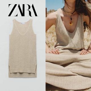 ザラ(ZARA)の5 ZARA ロング ニット リネンブレンド トップス M(タンクトップ)