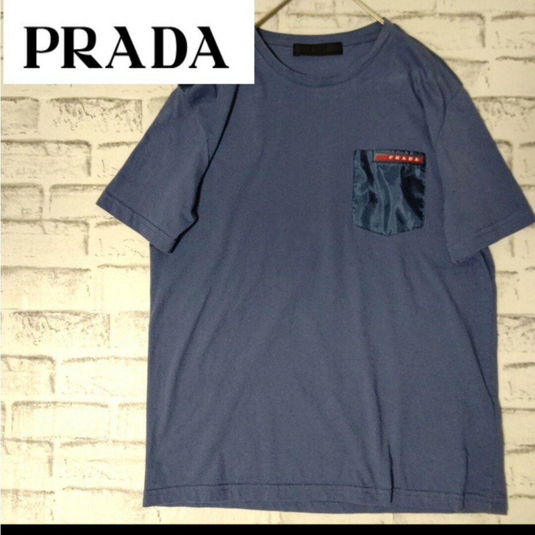 トップスプラダ　PRADA　ロゴ　胸ポケット　Tシャツ　M