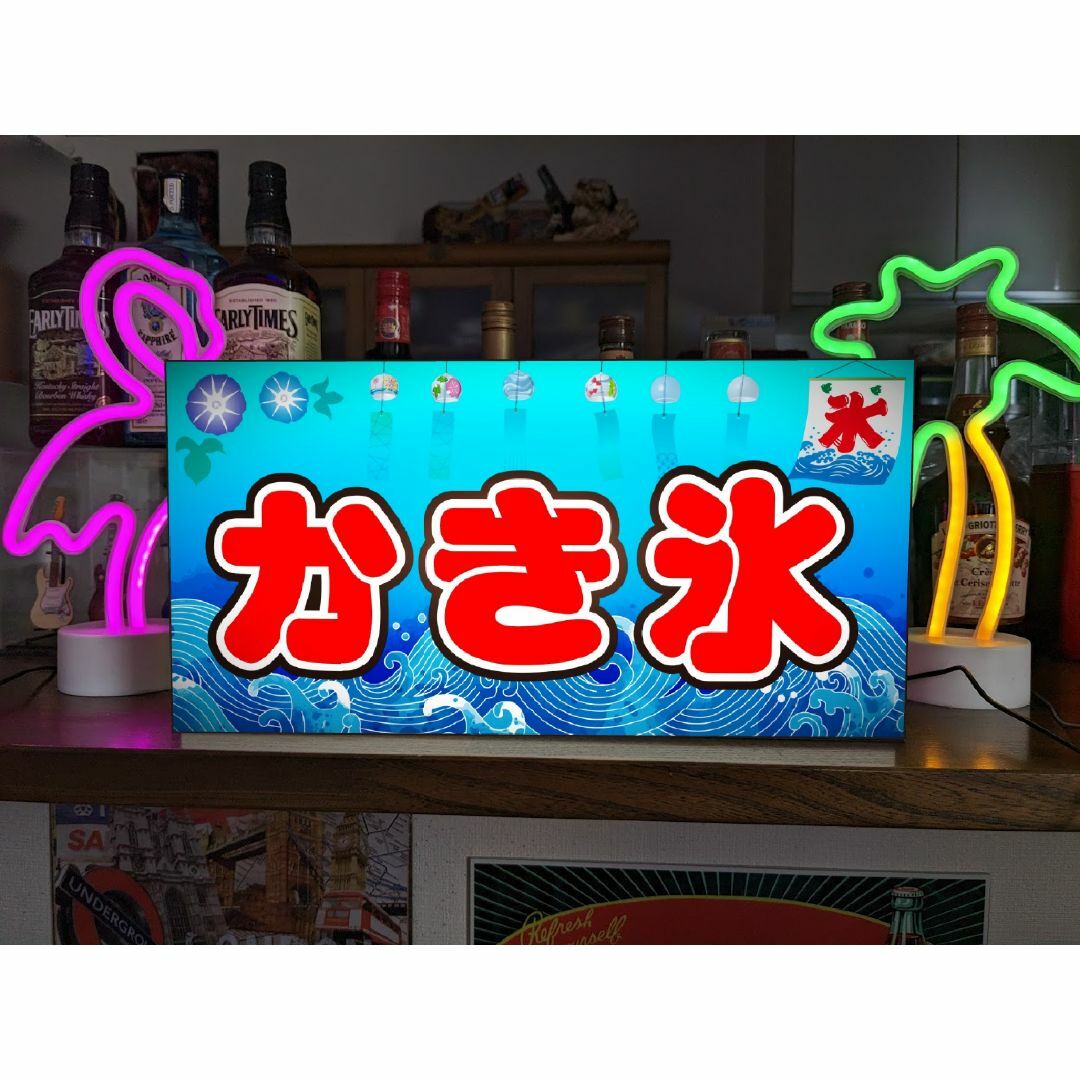 【Lサイズ】かき氷 氷菓店 アイス 風鈴 商店 看板 置物 雑貨 ライトBOX