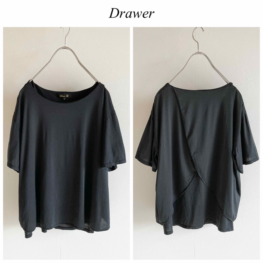 Drawer(ドゥロワー)のドゥロワー バックスリット レイヤード フレア Tシャツ 半袖 カットソー 黒 レディースのトップス(Tシャツ(半袖/袖なし))の商品写真