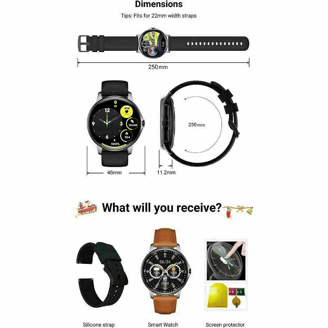 スマートウォッチ 1.3インチ 大画面 通話 音楽 腕時計 Bluetoot スマホ/家電/カメラのスマートフォン/携帯電話(スマートフォン本体)の商品写真