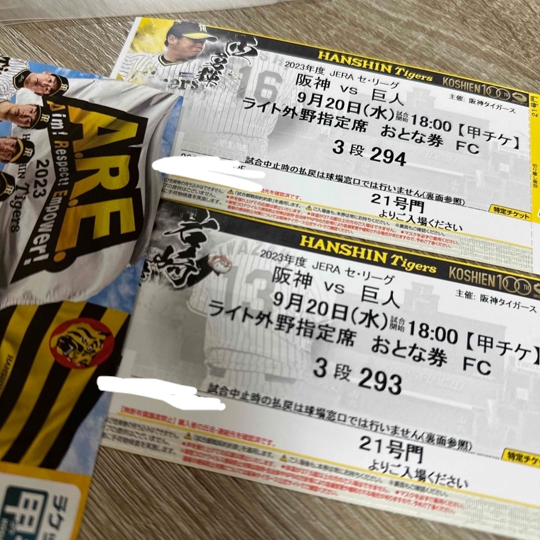 阪神 巨人 甲子園 優勝争い 良席 ペアチケット  チケットのスポーツ(野球)の商品写真