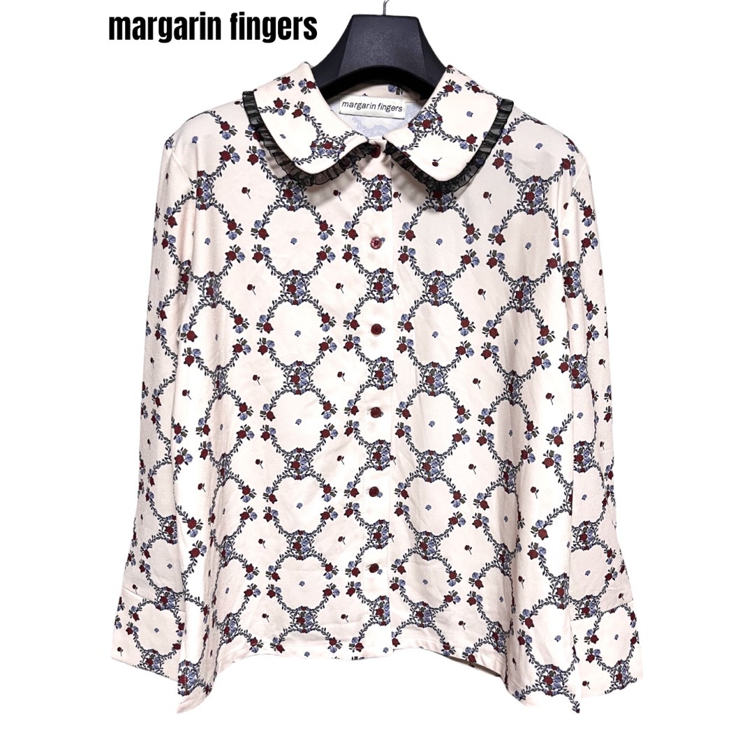 匿名発送　美品　margarin fingers ローズデザインフリルブラウス