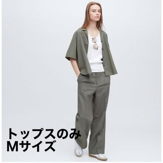 ユニクロ(UNIQLO)のUNIQLO リネンブレンドオープンカラーシャツ（半袖）　OLIVE Mサイズ(シャツ/ブラウス(半袖/袖なし))