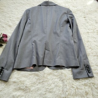 美品★イネド　テーラードジャケット　グレー白ピンク　日本製　XL１３号シングル
