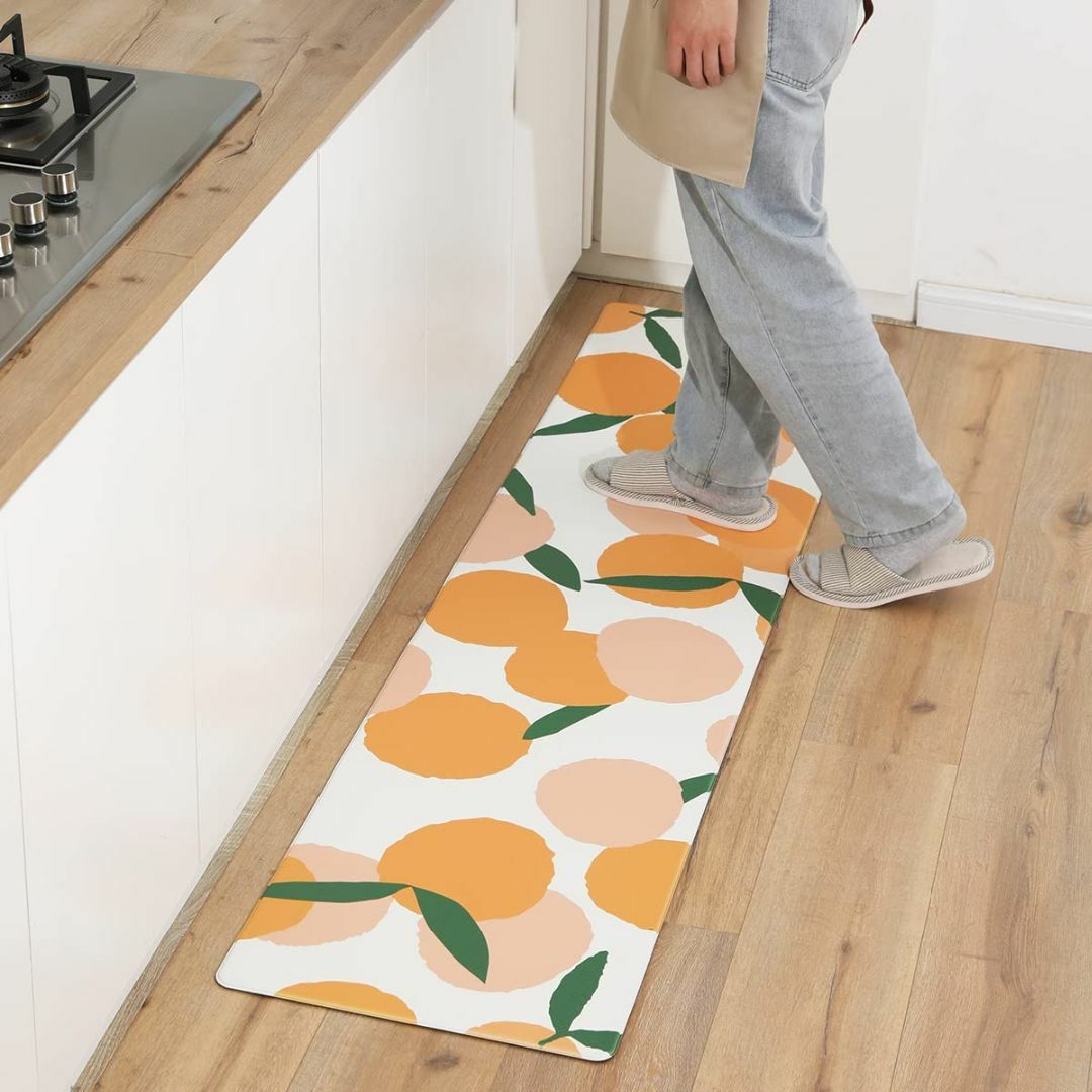 【色: オレンジ】キッチンマット オレンジ PVC拭ける 台所マット クッション