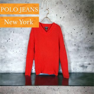 ポロ(POLO（RALPH LAUREN）)の【ポロジーンズ】ラルフローレン ニット セーター レッド L リブ編み Vネック(ニット/セーター)