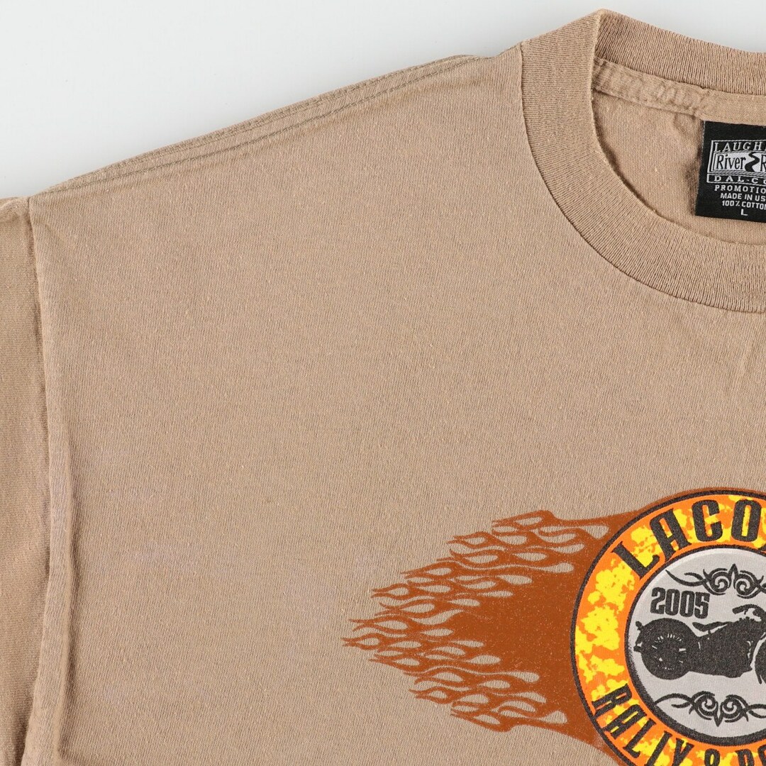 -ランク00年代 LAUGHLIN River Run 両面プリント モーターサイクル バイクTシャツ USA製 メンズL /eaa363428