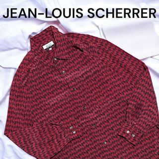 ジャンルイシェレル(Jean-Louis Scherrer)のジャンルイシェレル★柄シャツ 長袖 波形 くすみカラー 赤 メンズ(シャツ)