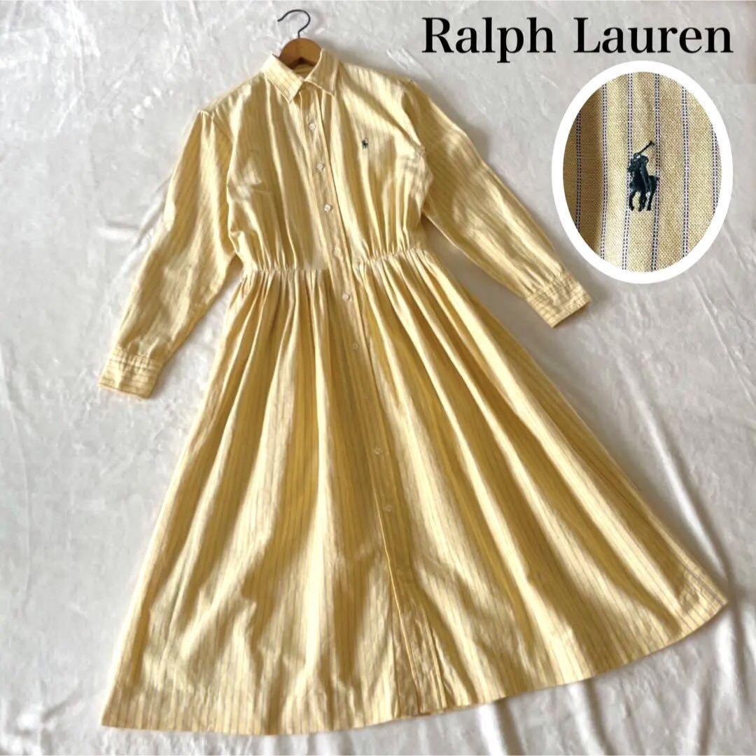 Ralph Lauren シャツワンピ　ストライプ　ポニー刺繍　イエロー　黄色 レディースのワンピース(ひざ丈ワンピース)の商品写真