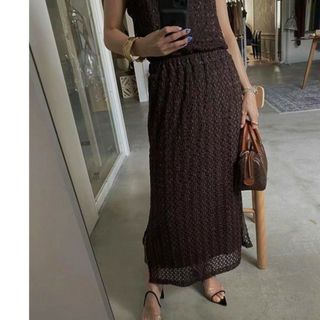 アメリヴィンテージ(Ameri VINTAGE)の★6/2販売終了　MEDI SHINE STRIPE LACE SKIRT(ロングスカート)