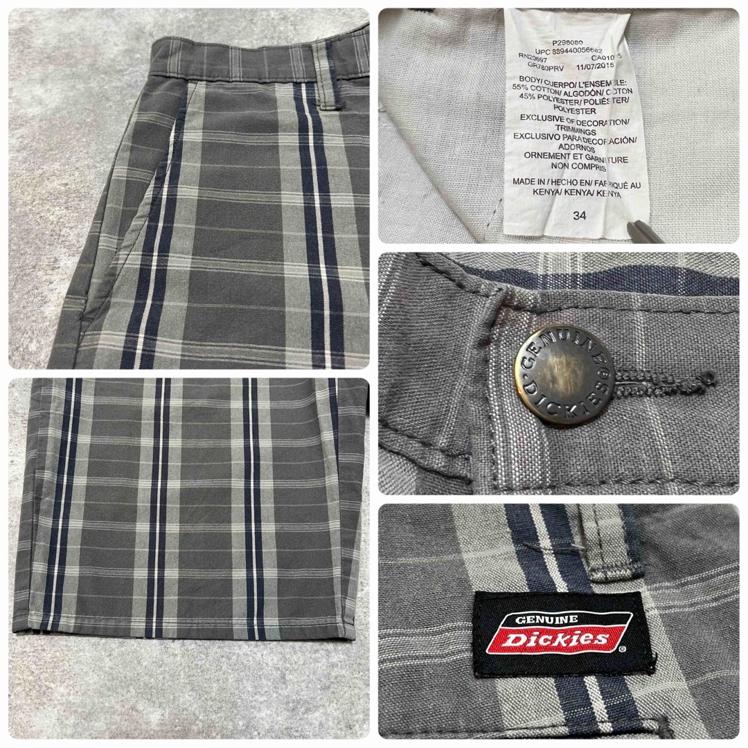 Dickies(ディッキーズ)のディッキーズ☆ロゴタググレーストライプチェックハーフパンツ　34サイズ メンズのパンツ(ショートパンツ)の商品写真