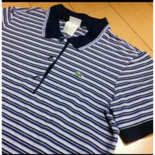 ラコステ(LACOSTE)のラコステパープル✖︎ネイビーコットンポロ(ポロシャツ)