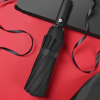 折りたたみ傘 12本骨 高強度 ワンタッチ 自動開閉 撥水加工　メンズ　ブラック(傘)