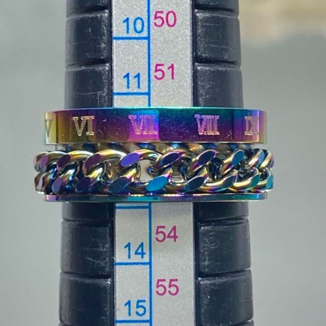 ゴールド リング 指輪 レインボー チェーン ローマ数字 ヴィンテージ 12号 レディースのアクセサリー(リング(指輪))の商品写真