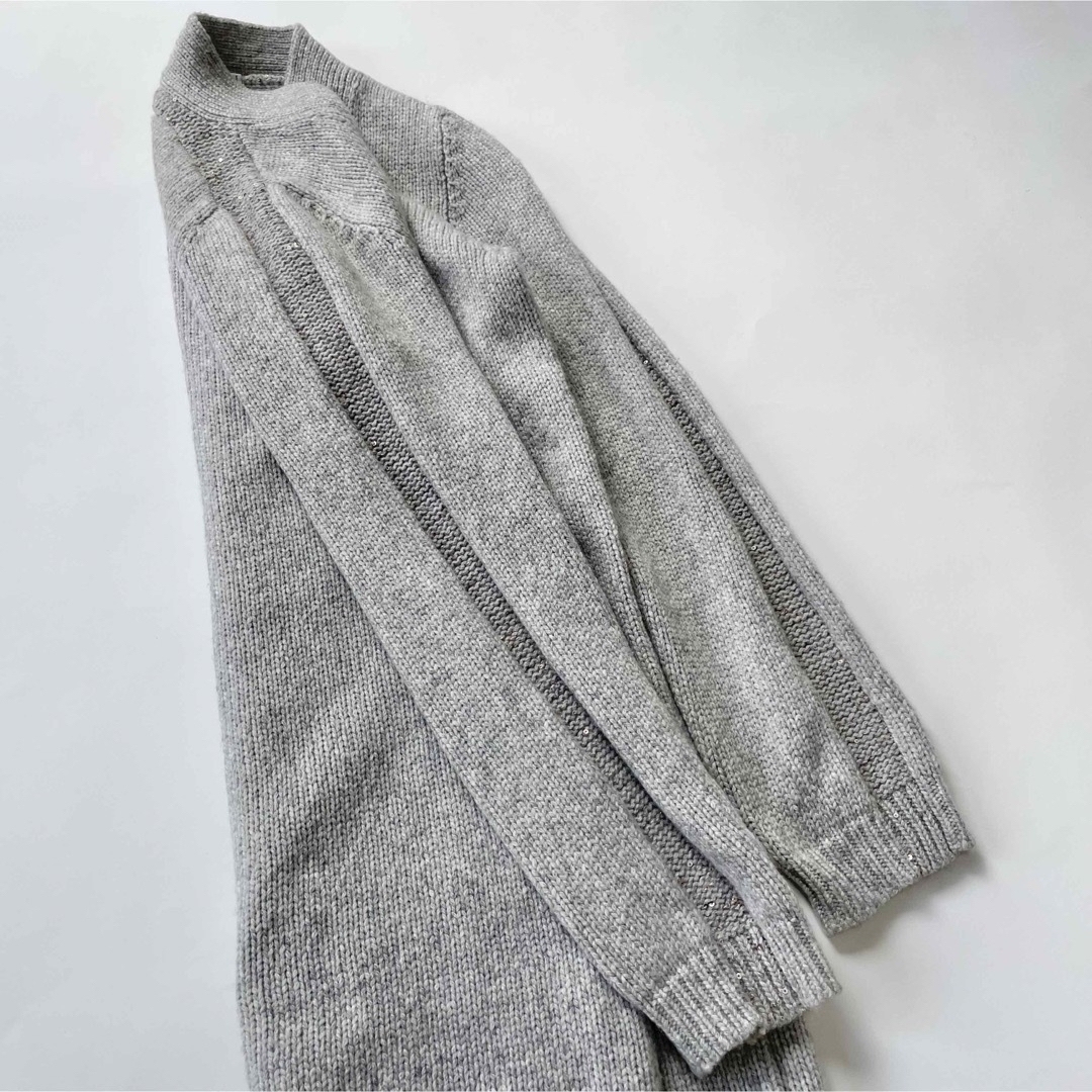 BRUNELLO CUCINELLI(ブルネロクチネリ)の美品 ブルネロクチネリ カシミヤロングカーディガン M グレー スパンコール レディースのトップス(カーディガン)の商品写真