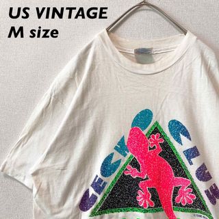 ヘインズ(Hanes)の90s アメリカ製　半袖Tシャツ　ビッグプリント　トカゲ　シングルステッチ　M(Tシャツ/カットソー(半袖/袖なし))