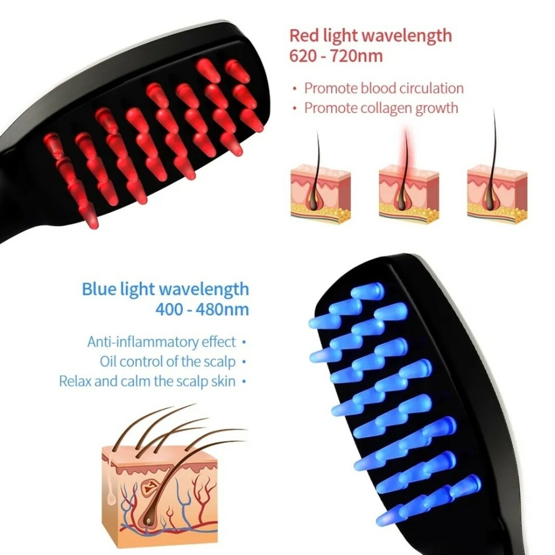 赤色LED　青色LED　電気振動マッサージブラシ　頭皮　ツヤ髪　シリコン コスメ/美容のヘアケア/スタイリング(ヘアケア)の商品写真