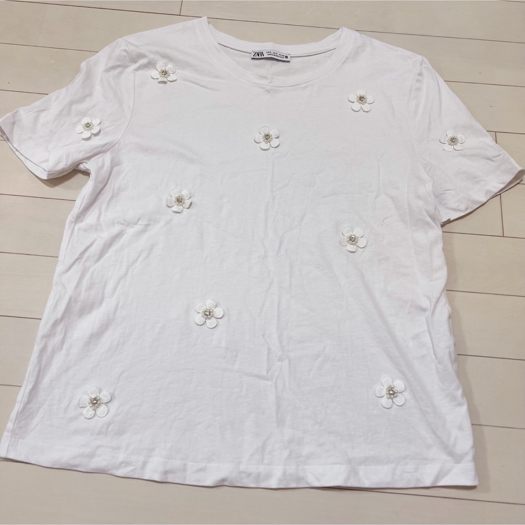 オンライン完売品 ZARA フラワーコットンTシャツ S