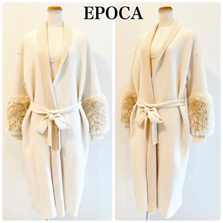 エポカ(EPOCA)のEPOCA ガウンコート ファー付き ロングコート ウール アイボリー 40 L(毛皮/ファーコート)