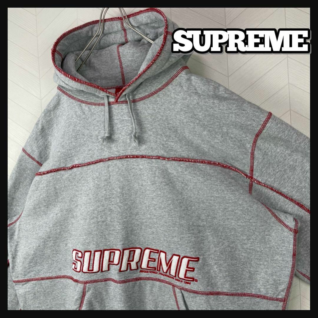 希少 supreme パーカー スウェット フーディ デカロゴ ステッチ XL ...