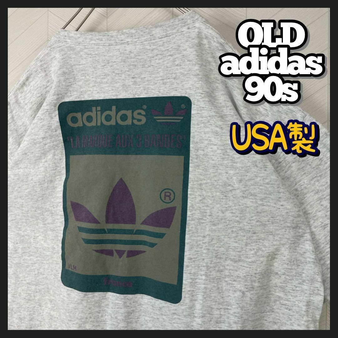 adidas メンズ ロング Tシャツ ビッグシルエットロゴ USA 90s