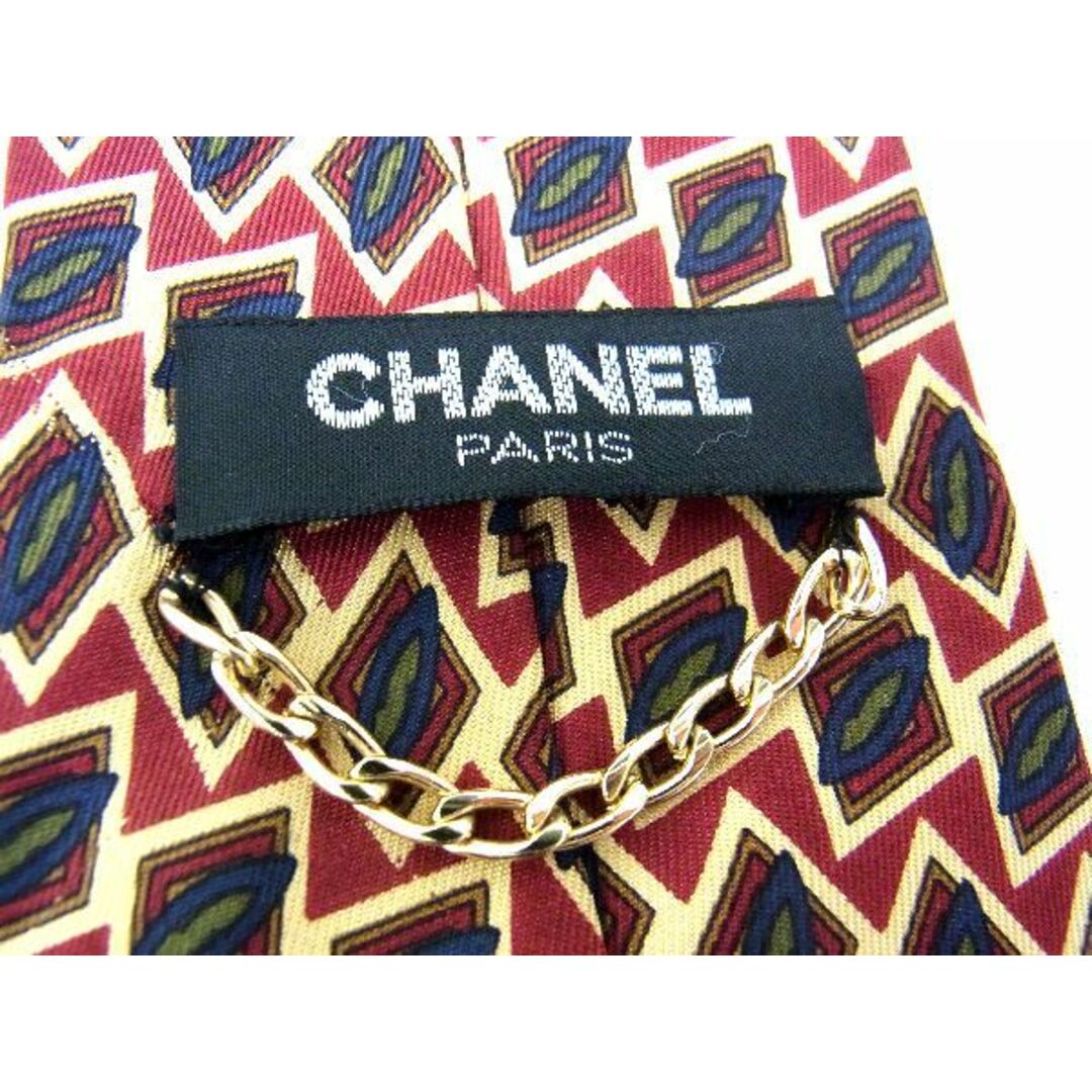 ■新品■未使用■ CHANEL シャネル シルク100% 総柄 ネクタイ ビジネス 紳士 メンズ ネイビー系×レッド系 CB0024