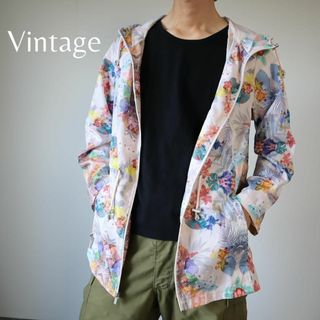 アートヴィンテージ(ART VINTAGE)の【vintage】水彩調 花柄 総柄 ナイロンジャケット パーカー ピンク(ナイロンジャケット)