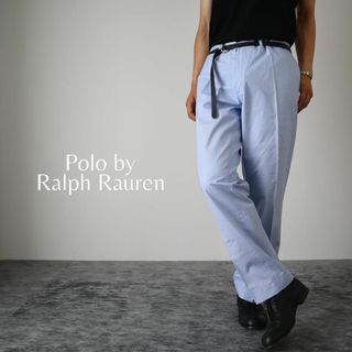 ポロラルフローレン(POLO RALPH LAUREN)の【ラルフローレン】ギンガム チェック柄 ワイド スラックス 90s 青 W40(スラックス)