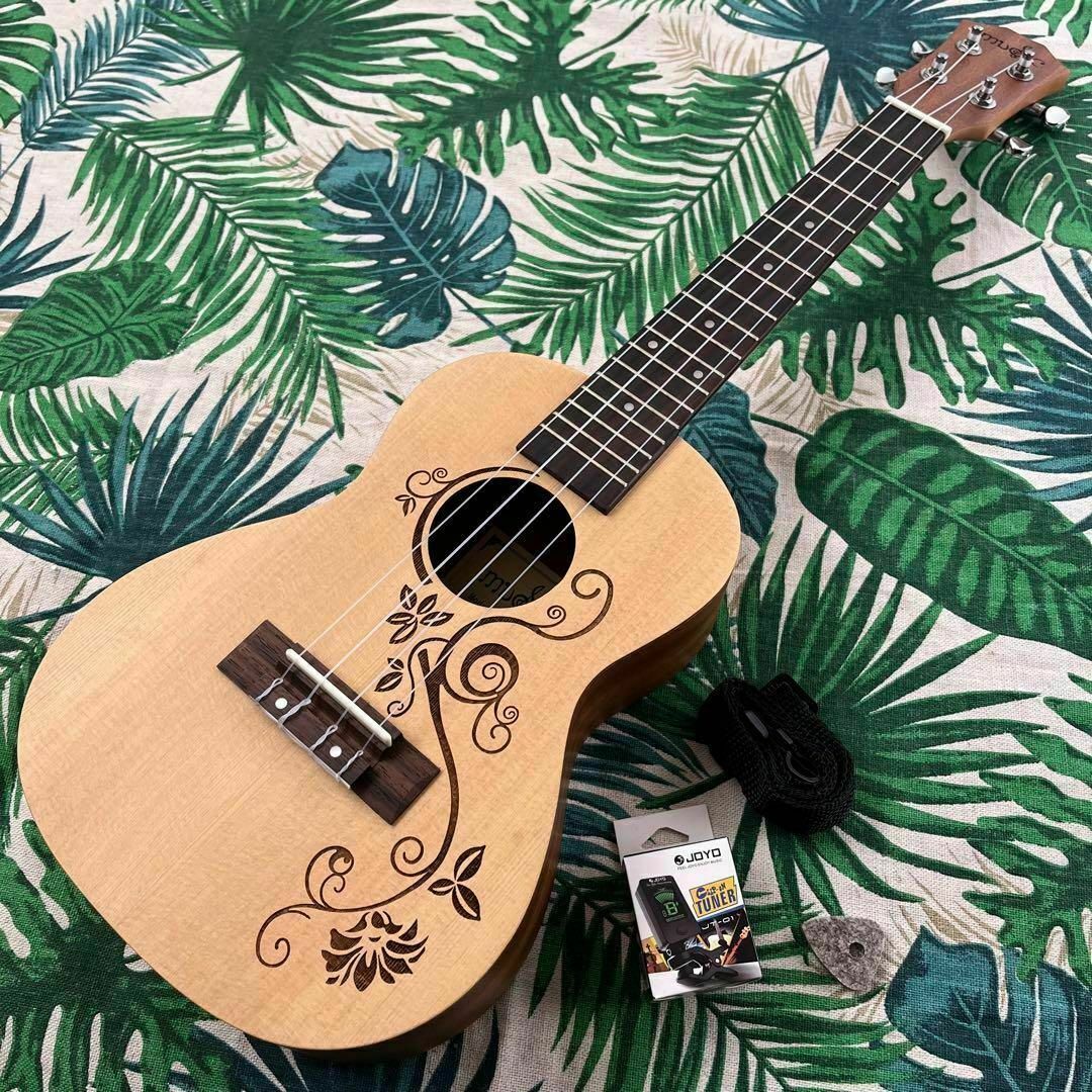 入門セット】music製つる薔薇模様のコンサート・ウクレレ【ウクレレ
