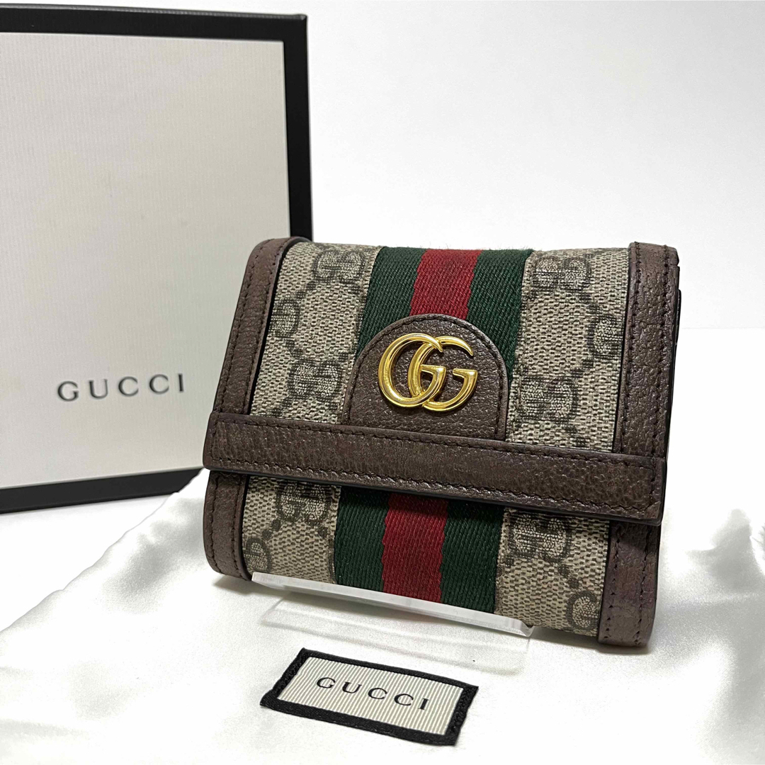 Gucci - 箱付✨美品✨グッチ 三つ折り財布 オフィディア GGマーモント ...