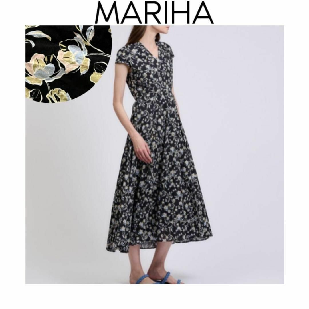 MARIHA 春の月のドレス　ブラック　花柄　マキシ丈　コットン　綿　S 36